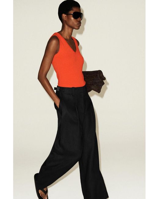 COS Blue Buckle-Detail Linen Balloon-Leg Pants