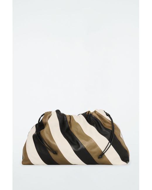 COS Black Cavatelli Striped Oversized Clutch Bag - Leather