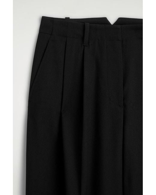 COS Black Pleated Wool-Blend Tapered Trousers