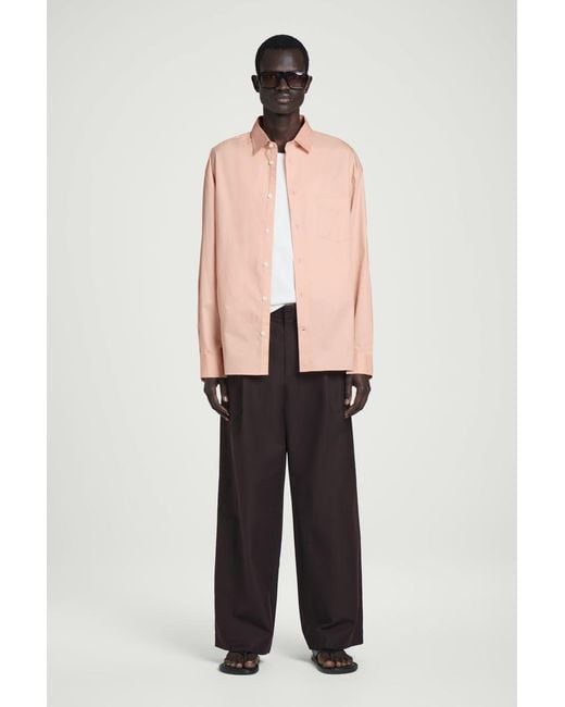 COS Wide Oversized Cotton Oxford Shirt In Orange for men