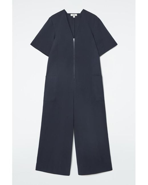 COS Blue Panelled V-neck Jumpsuit