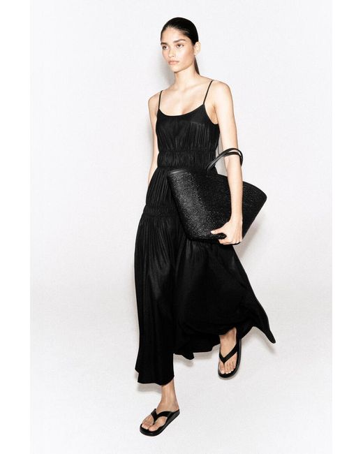 COS Black Gathered Jersey Midi Dress