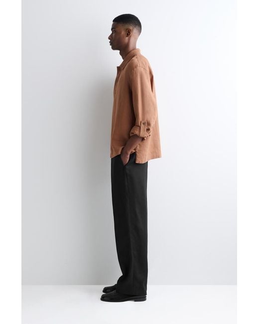 COS Black Linen Popover Shirt for men