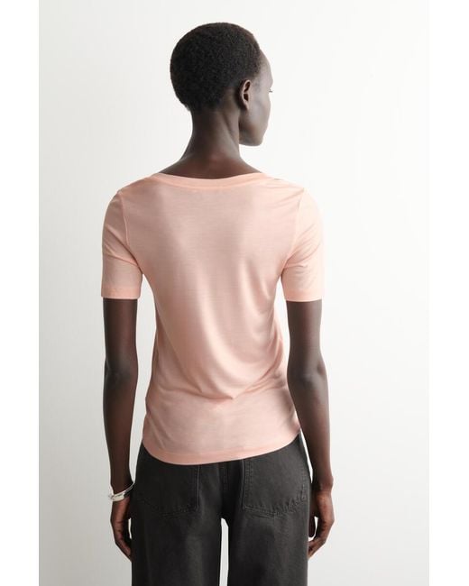 COS Pink Slim Silk T-Shirt