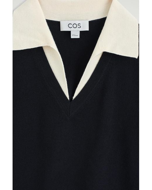 COS Blue Merino Wool Layered Polo Shirt