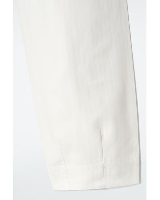 COS White Cotton Tapered Drawstring Trousers