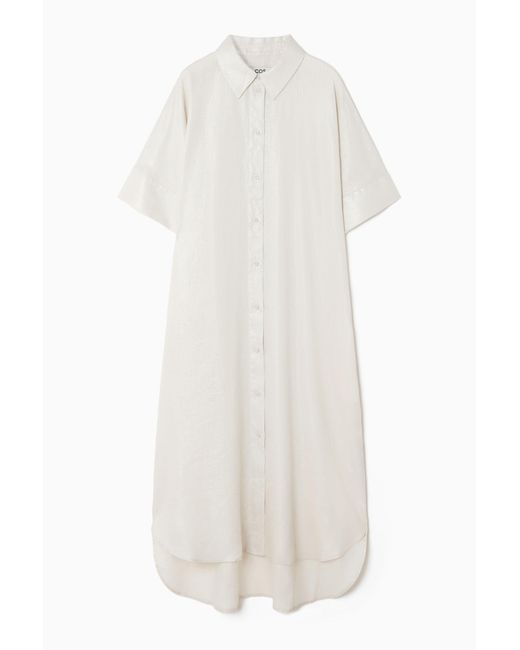 COS White Oversized Metallic-linen Midi Shirt Dress