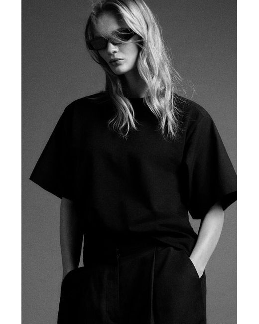 COS Black Poplin-Panelled Jersey T-Shirt