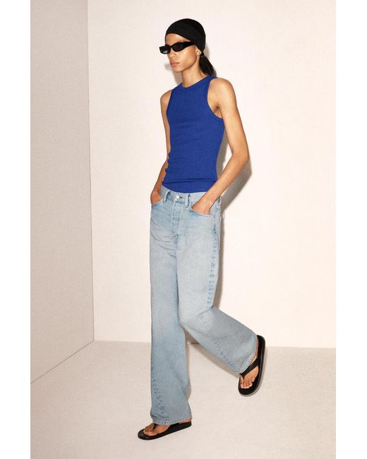 COS Blue Ribbed Cotton Tank Top