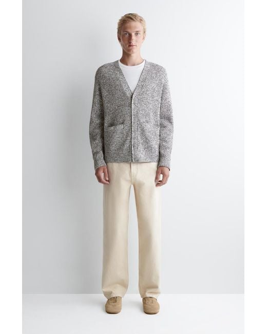 COS Gray Flecked V-Neck Zip-Up Cardigan for men