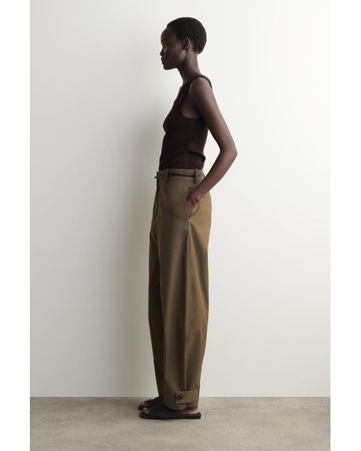 COS Green Barrel-Leg Cotton Utility Pants