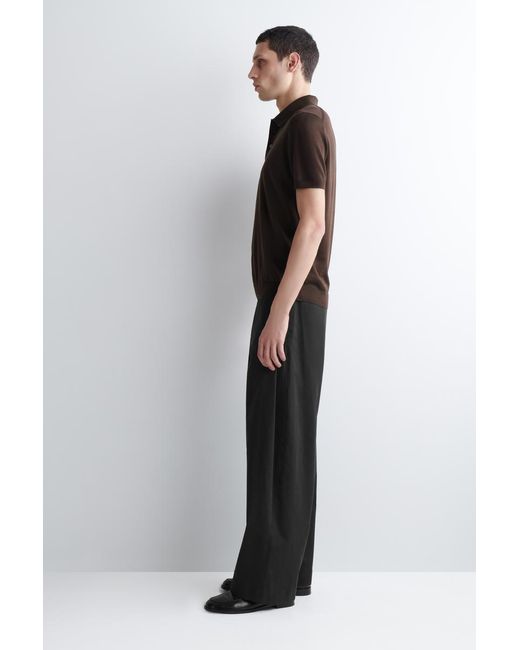 COS Brown Slim Knitted Silk Polo Shirt for men