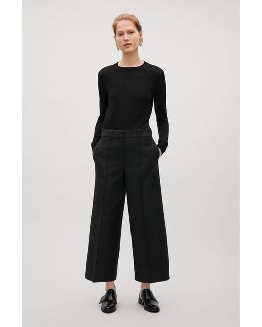 COS Black Cropped Wide-leg Trousers