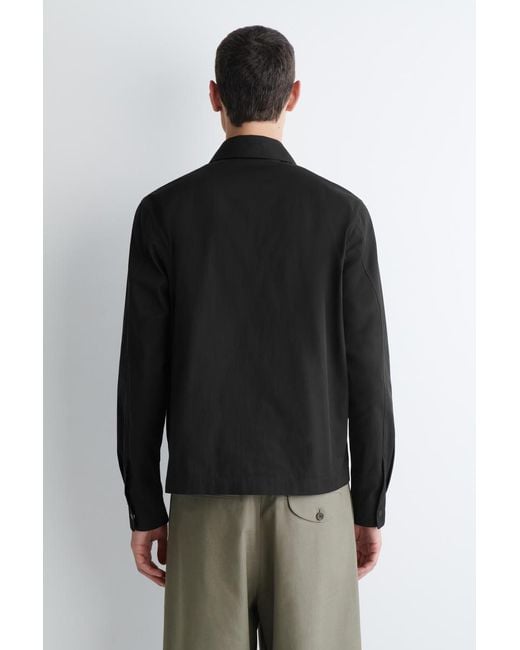 COS Black Cotton Zip-Up Overshirt for men