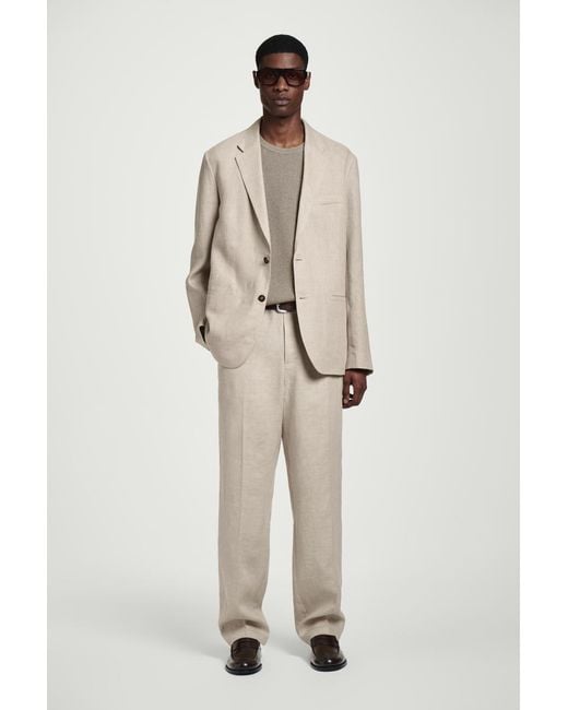 COS Natural Single-Breasted Linen Blazer for men