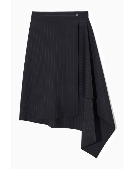 COS Black Asymmetric Pinstriped Wool Skirt