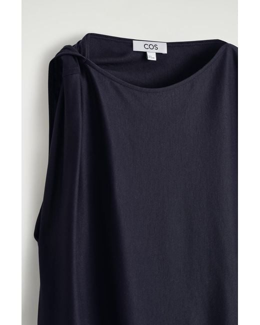 COS Blue Draped Jersey Top