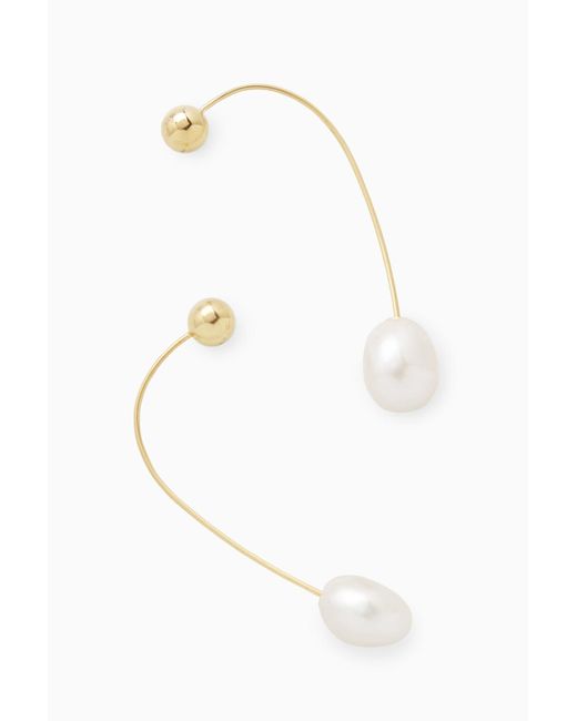 COS White Gold Vermeil Freshwater Pearl Drop Earrings