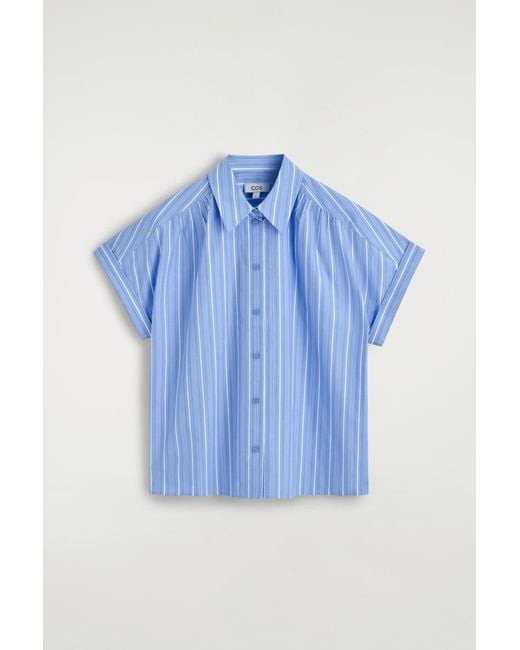 COS Blue Striped Short-Sleeved Cotton Shirt