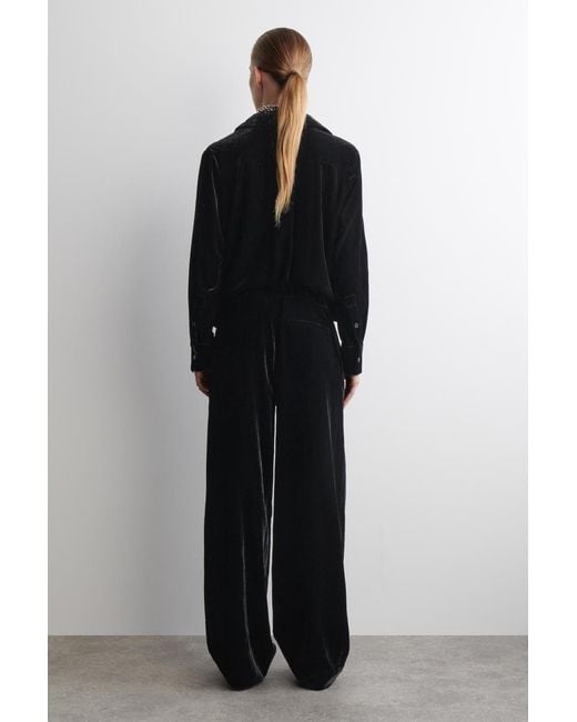 COS Black Velvet Elasticated Straight-Leg Trousers