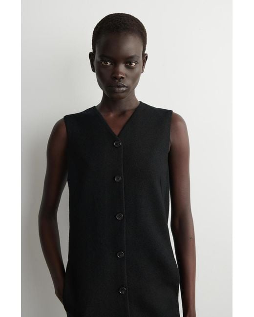 COS Black Merino Wool Buttoned Shift Mini Dress