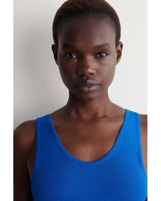 COS Blue Knitted Scoop-Neck Tank Top