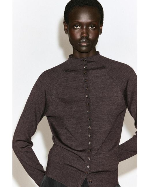 COS Black Merino Wool Funnel-Neck Cardigan