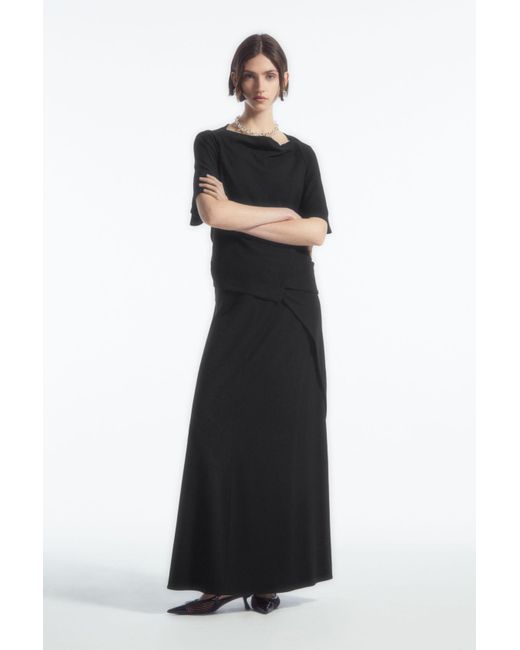 COS Black Jersey Wrap Midi Skirt