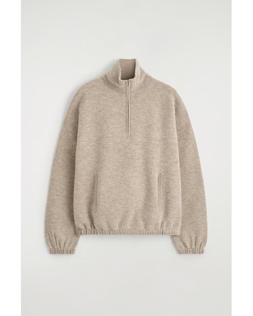 COS Natural Boiled Merino Wool Zip-Up Sweater