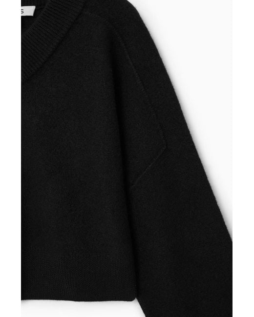 COS Black Cropped V-neck Wool Sweater