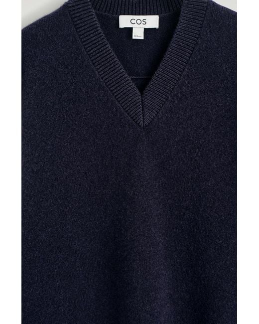COS Blue Rounded Wool V-Neck Sweater