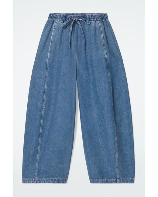 COS Blue Barrel-Leg Denim Drawstring Trousers