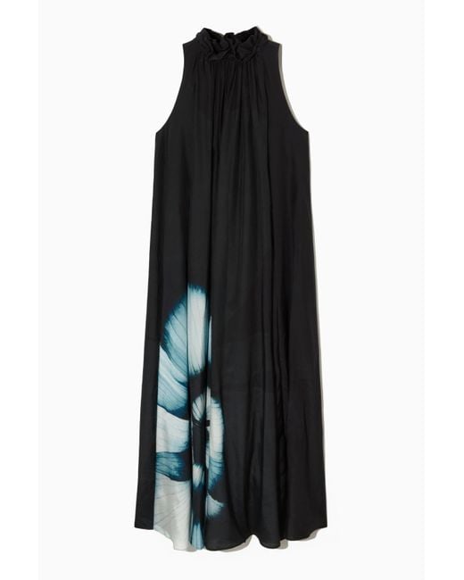 COS Black Floral-print Silk-blend Maxi Dress