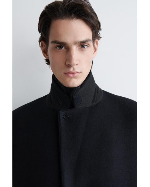 COS Blue Single-Breasted Wool Long Coat for men