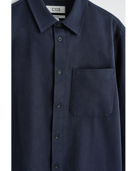 COS Blue Relaxed Brushed Cotton-Blend Shirt for men