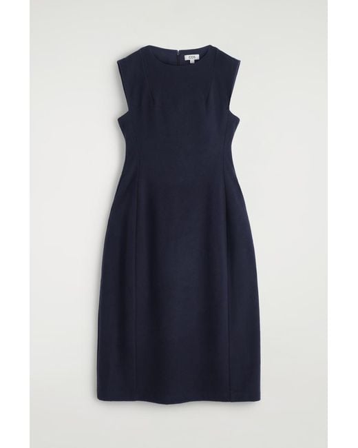 COS Blue Sculpted Brushed-Wool Midi Dress