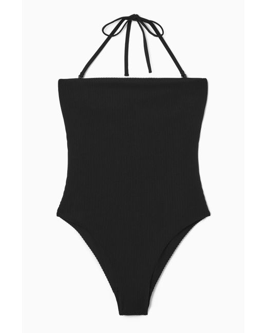 COS Black Ribbed Bandeau Swimsuit