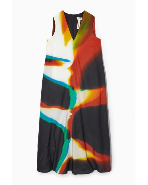 COS Oversized Printed Silk-blend Maxi Dress in Black | Lyst