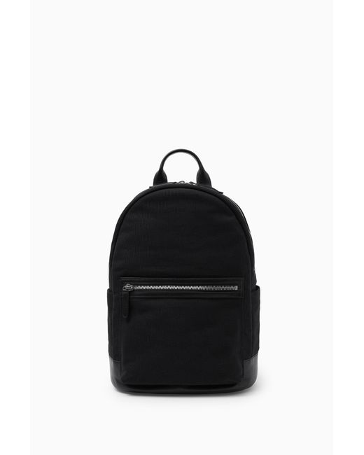 COS Black Leather-trimmed Canvas Backpack for men