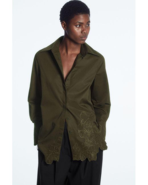 COS Green Oversized Embroidered Shirt