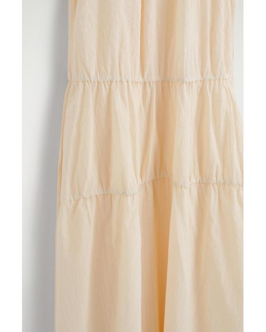 COS White Gathered Tiered Cotton Maxi Dress