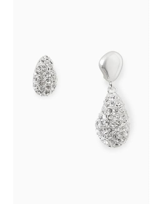 COS White Mismatched Embellished Earrings