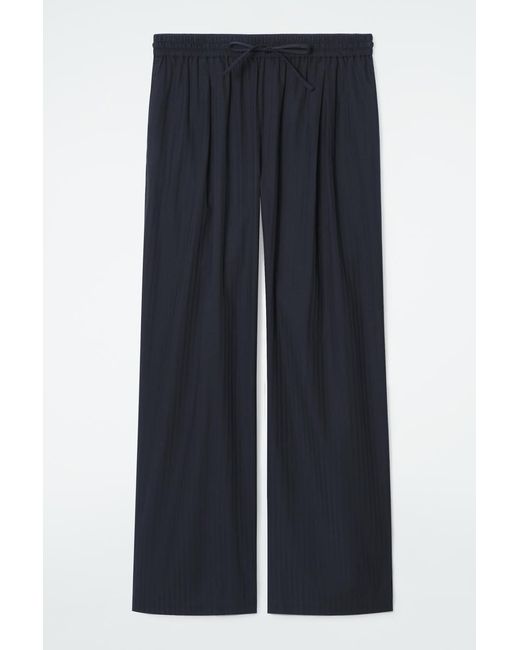 COS Blue Striped Cotton Pyjama Trousers In Navy