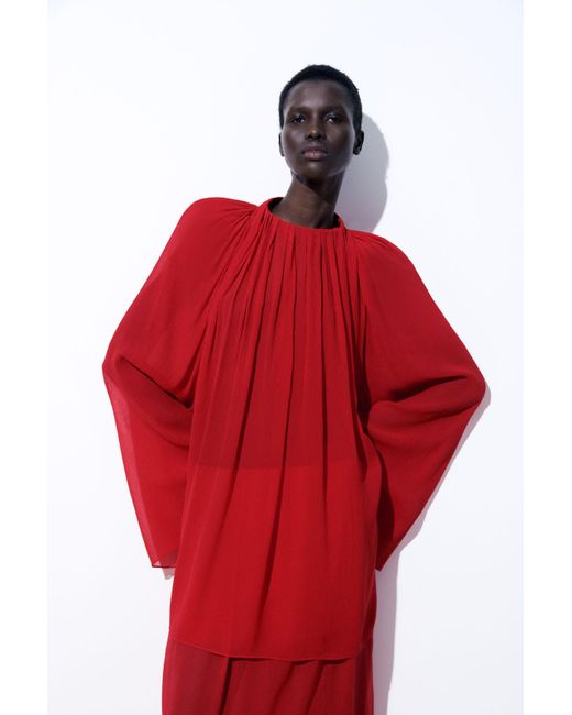 COS Red The Crinkled Silk-chiffon Blouse