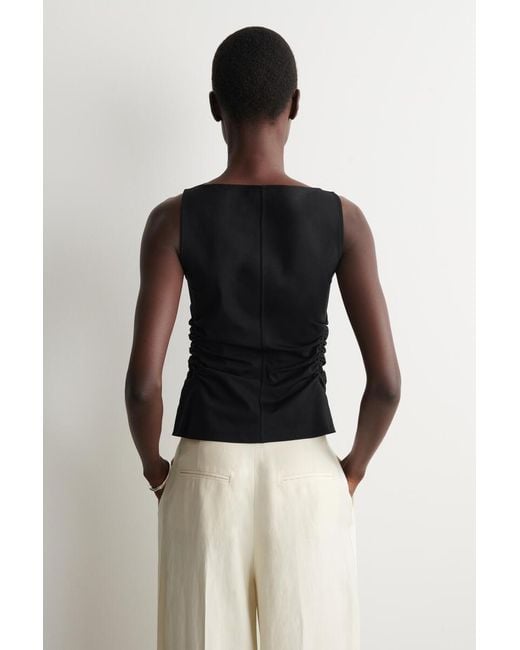 COS Black Ruched-Waist Cotton-Jersey Tank Top