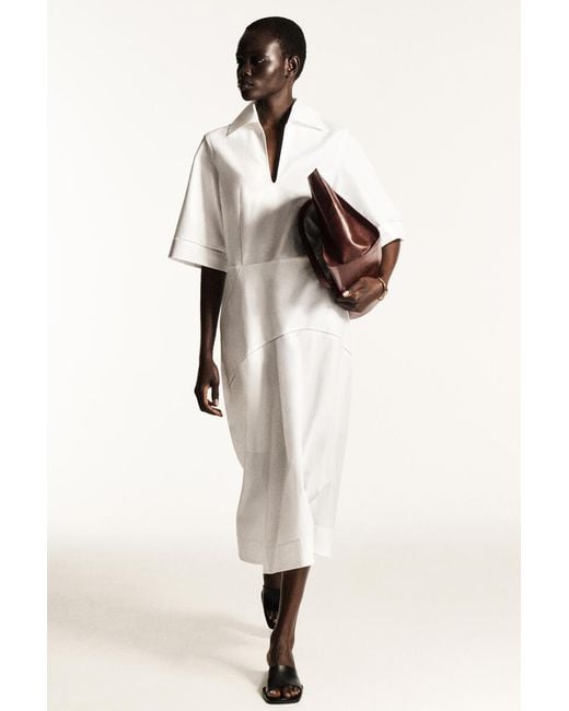 COS White Embroidered Pima Cotton Midi Dress