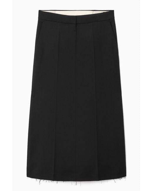COS Black Deconstructed Wool-blend Midi Pencil Skirt