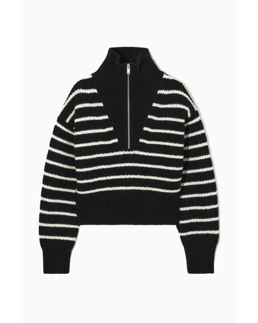 COS Halfzip Funnelneck Wool Sweater in Black Lyst