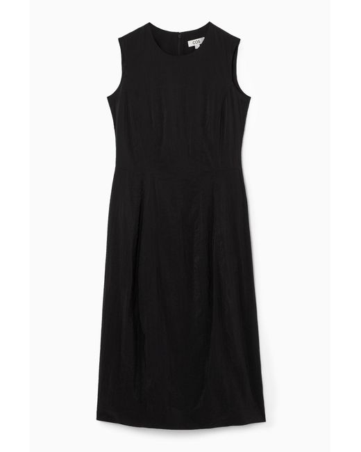 COS Black Sleeveless Topstitched Midi Dress