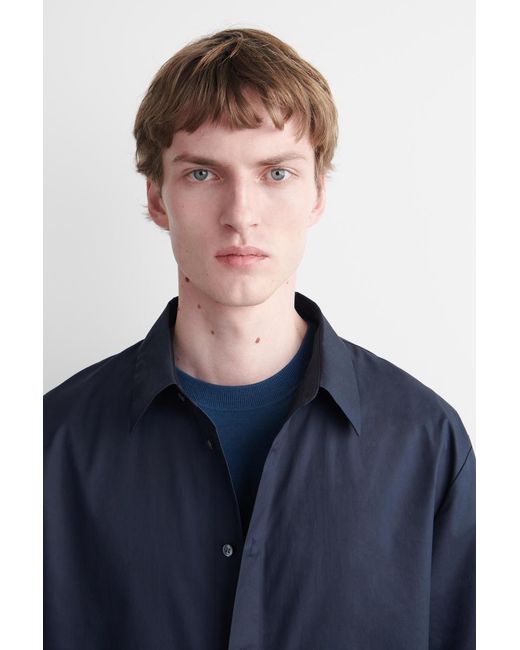COS Blue Short-Sleeved Cotton Shirt for men